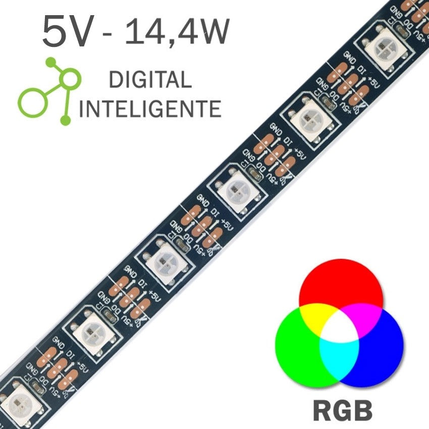 Tira LED RGB 14,4 W/m 5Vdc IP20 2 metros