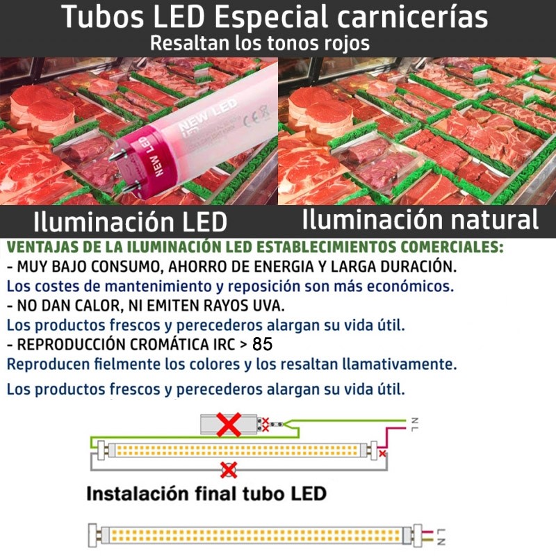 Tubo led banco carni e alimenti 120cm 18W - Greenlight