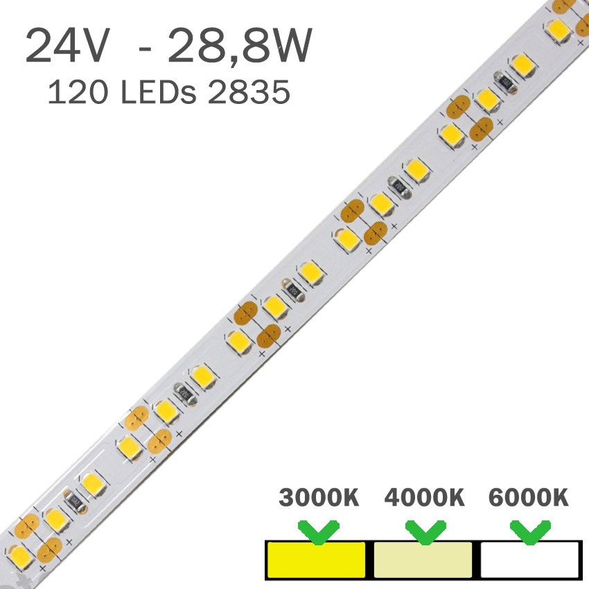 TIRA LED 12V 4,8W 60 LEDs/m 3528 LUZ NEUTRA 4000K Longtitud Metros