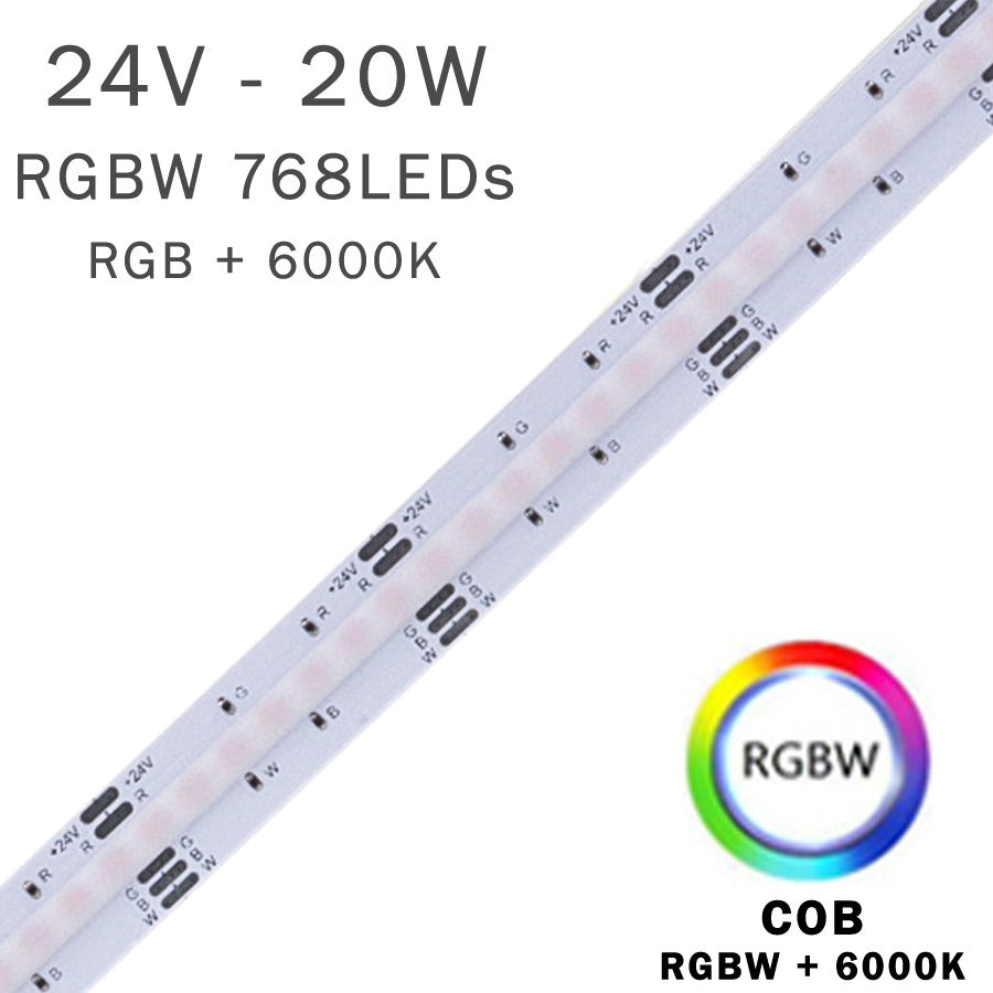 Tira LED RGBW 24V-DC 96W IP20 en bobina de 5 metros