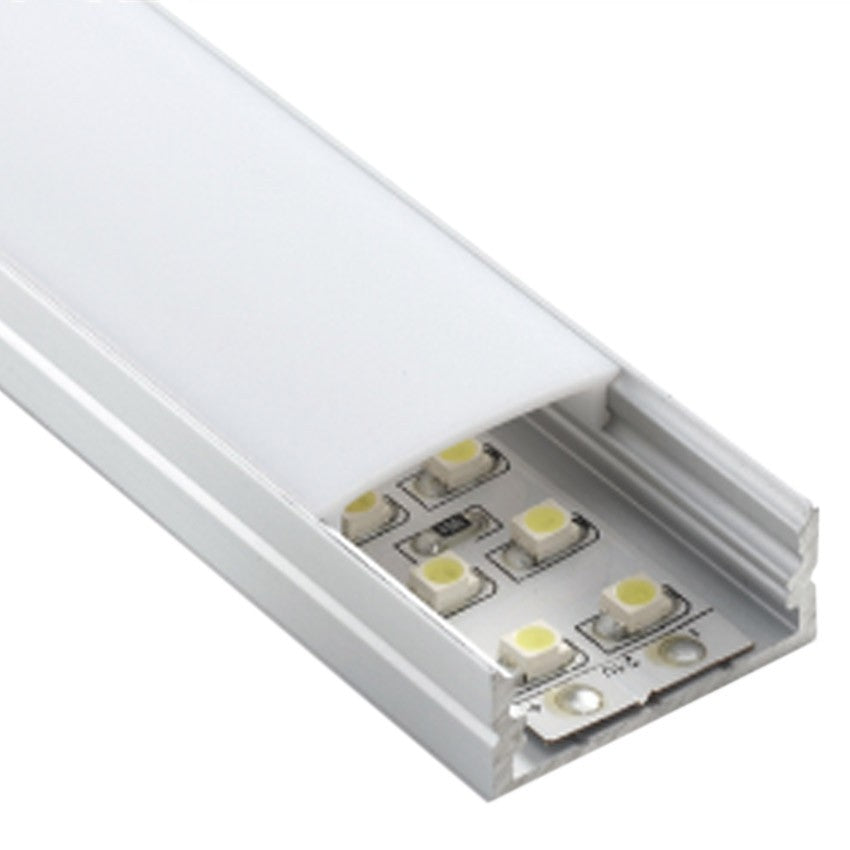 Perfil de aluminio de superficie para tira LED con difusor - 4 grapas - 2  tapas - 17x15mm - 2 metros