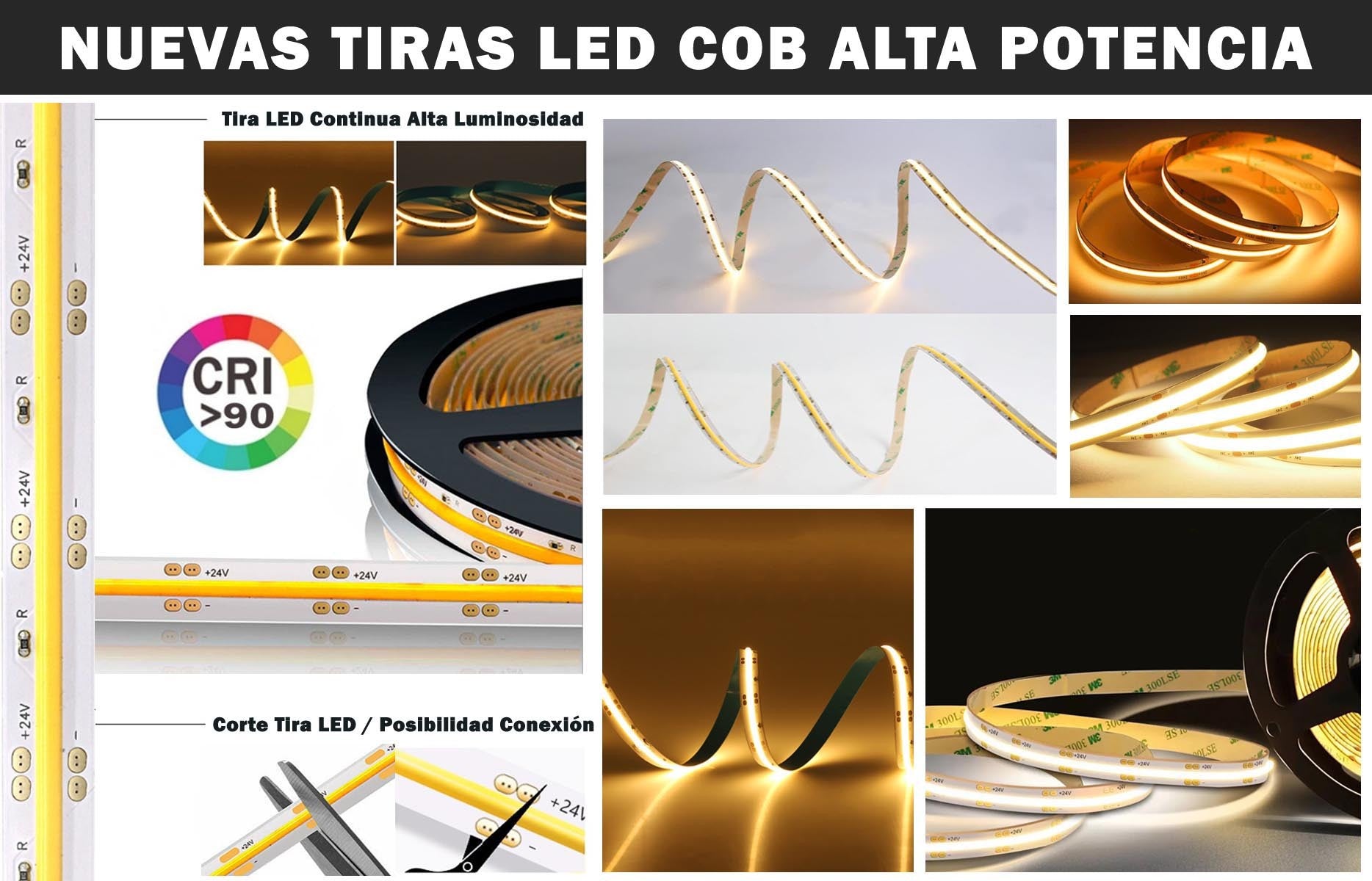 TIRA LED 24V 22W COB 604 LEDs LINEA CONTINUA CCCT