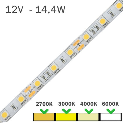 Tira LED RGBW 12V para exterior IP65. 14W/m. 4200lm